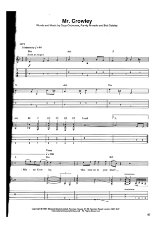 Ozzy Osbourne  score for Guitar