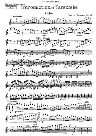 Pablo de Sarasate Introduction and Tarantella score for Violin