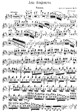 Pablo de Sarasate Jota Aragonesa score for Violin