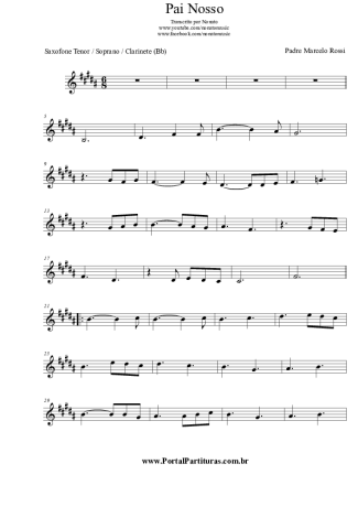 Padre Marcelo Rossi Pai Nosso score for Tenor Saxophone Soprano (Bb)