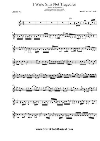 Panic! At The Disco I Write Sins Not Tragedies score for Clarinet (C)