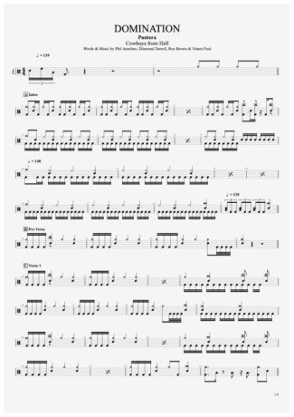 Pantera Domination score for Drums