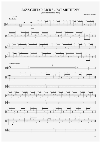 Pat Metheny Jazz Guitar Licks (from Third Wind) score for Drums