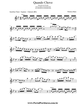 Patrícia Marx Quando Chove score for Tenor Saxophone Soprano (Bb)