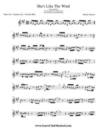 Patrick Swayze She´s Like The Wind score for Clarinet (Bb)