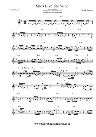 Patrick Swayze She´s Like The Wind score for Keyboard