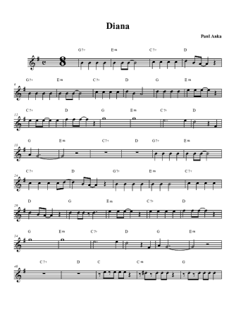 Paul Anka Diana score for Tenor Saxophone Soprano (Bb)
