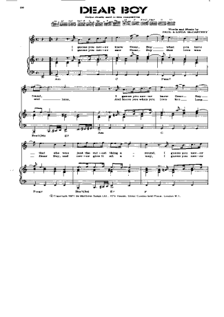 Paul McCartney Dear Boy score for Piano