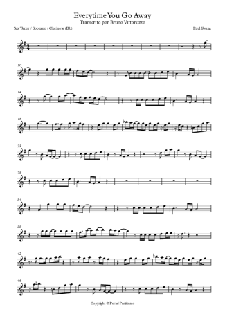 Paul Young Everytime You Go Away score for Clarinet (Bb)