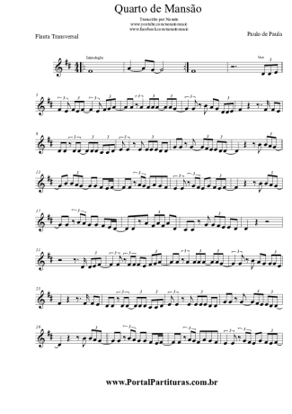 Paulo de Paula Quarto de Mansão score for Flute