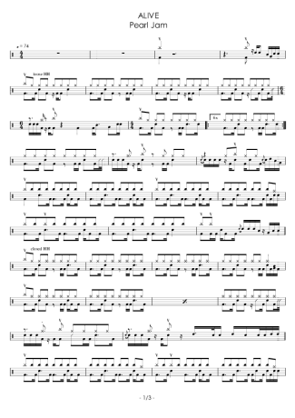 Pearl Jam Alive score for Drums