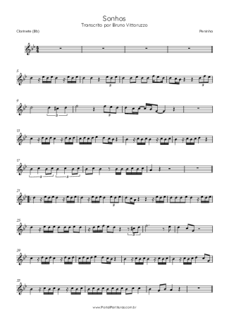 Peninha Sonhos score for Clarinet (Bb)