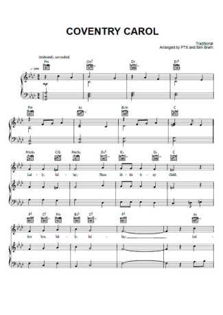 Pentatonix Coventry Carol score for Piano