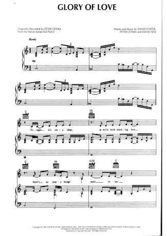 Peter Cetera Glory of Love score for Piano
