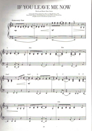 Peter Cetera If You Leave Me Now score for Piano