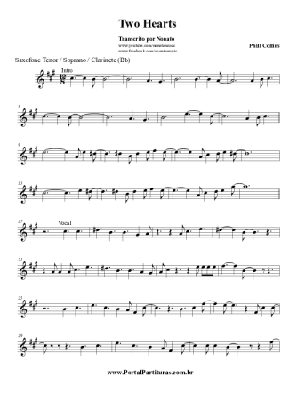Phil Collins Two Hearts score for Tenor Saxophone Soprano (Bb)