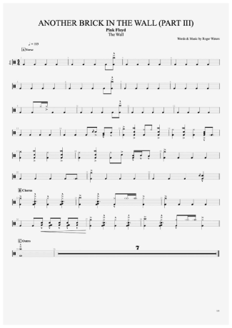 Pink Floyd Another Brick In The Wall (Part III) score for Drums