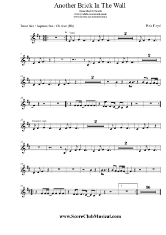 Pink Floyd  score for Clarinet (Bb)