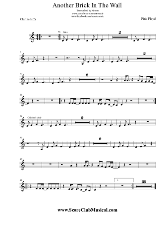 Pink Floyd Another Brick In The Wall score for Clarinet (C)