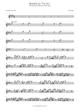 Pink Floyd Breathe (In The Air) score for Alto Saxophone