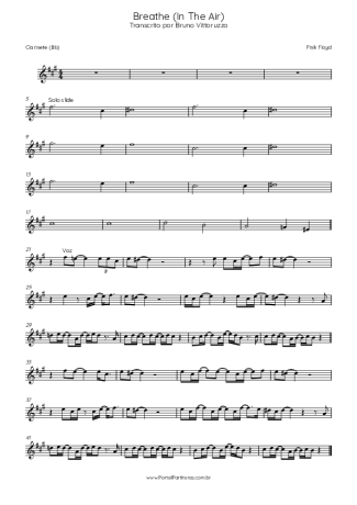 Pink Floyd Breathe (In The Air) score for Clarinet (Bb)