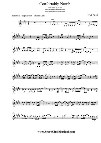 Pink Floyd Comfortably Numb score for Clarinet (Bb)