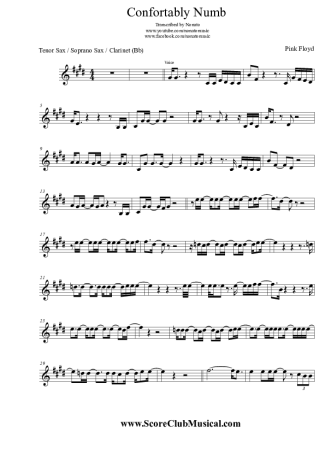 Pink Floyd  score for Tenor Saxophone Soprano (Bb)