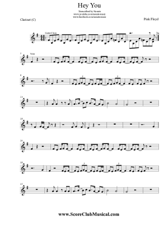 Pink Floyd Hey You score for Clarinet (C)