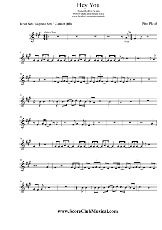 Pink Floyd Hey You score for Tenor Saxophone Soprano (Bb)