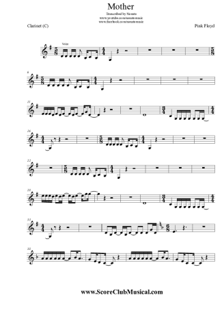 Pink Floyd Mother score for Clarinet (C)