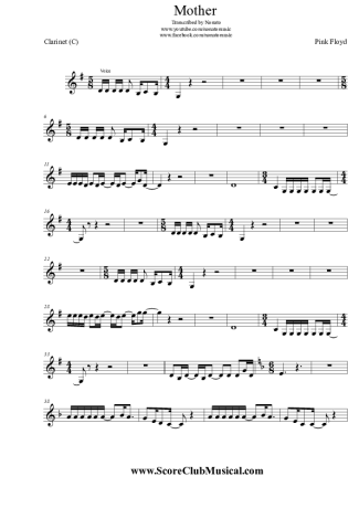 Pink Floyd  score for Clarinet (C)