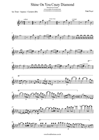 Pink Floyd Shine On You Crazy Diamond score for Tenor Saxophone Soprano (Bb)