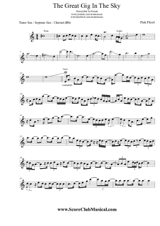 Pink Floyd  score for Clarinet (Bb)