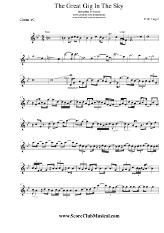 Pink Floyd The Great Gig In The Sky score for Clarinet (C)