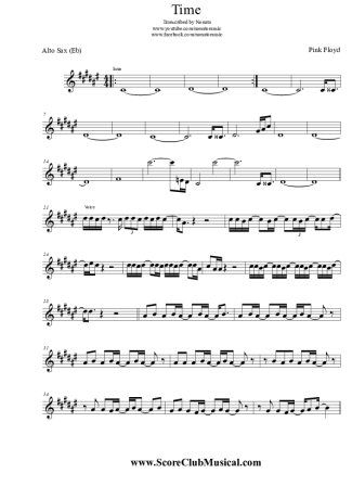 Pink Floyd Time score for Alto Saxophone