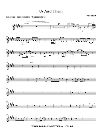 Pink Floyd Us And Them score for Clarinet (Bb)