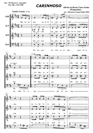 Pixinguinha Carinhoso score for Voice and Choir