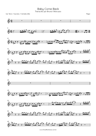Player Baby Come Back score for Tenor Saxophone Soprano (Bb)