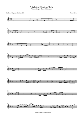 Procol Harum A Whiter Shade Of Pale score for Clarinet (Bb)