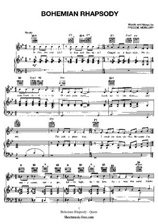 Queen Bohemian Rhapsody score for Piano