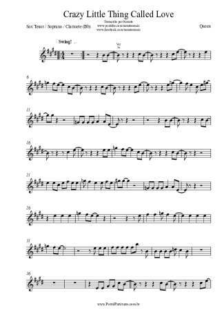 Queen Crazy Little Thing Called Love score for Tenor Saxophone Soprano (Bb)