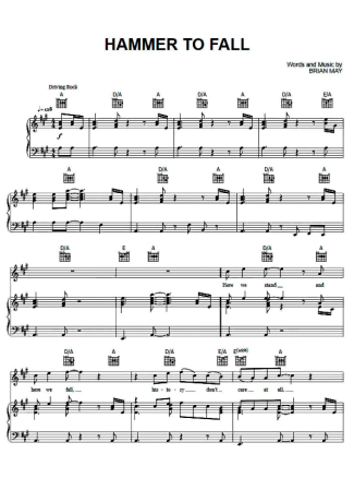 Queen Hammer To Fall score for Piano
