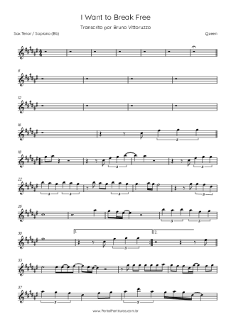 Queen I Want To Break Free score for Tenor Saxophone Soprano (Bb)