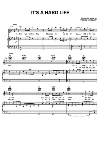 Queen It´s A Hard Life score for Piano