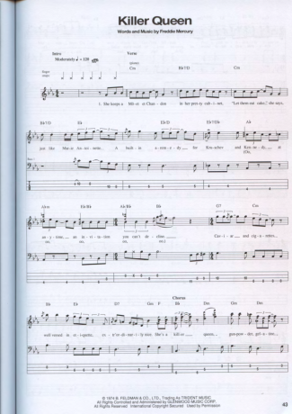 Queen Killer Queen score for Bass