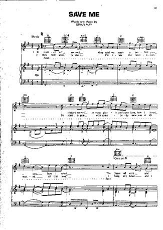 Queen Save Me score for Piano