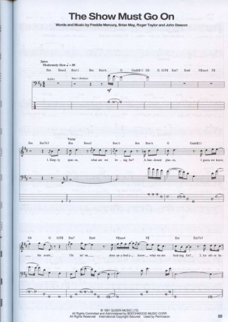 Queen The Show Must Go On score for Bass
