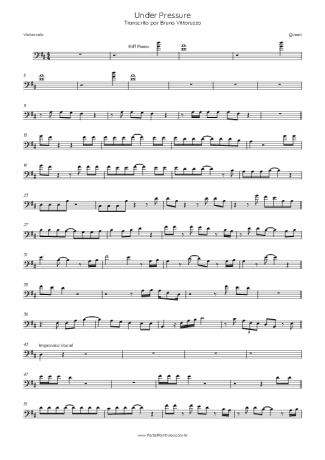 Queen Under Pressure score for Cello
