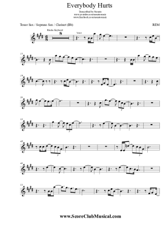 R.E.M. Everybody Hurts score for Tenor Saxophone Soprano (Bb)