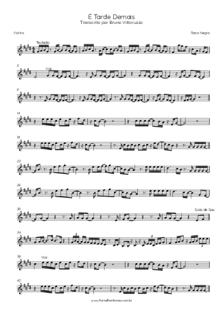 Raça Negra É Tarde Demais score for Violin
